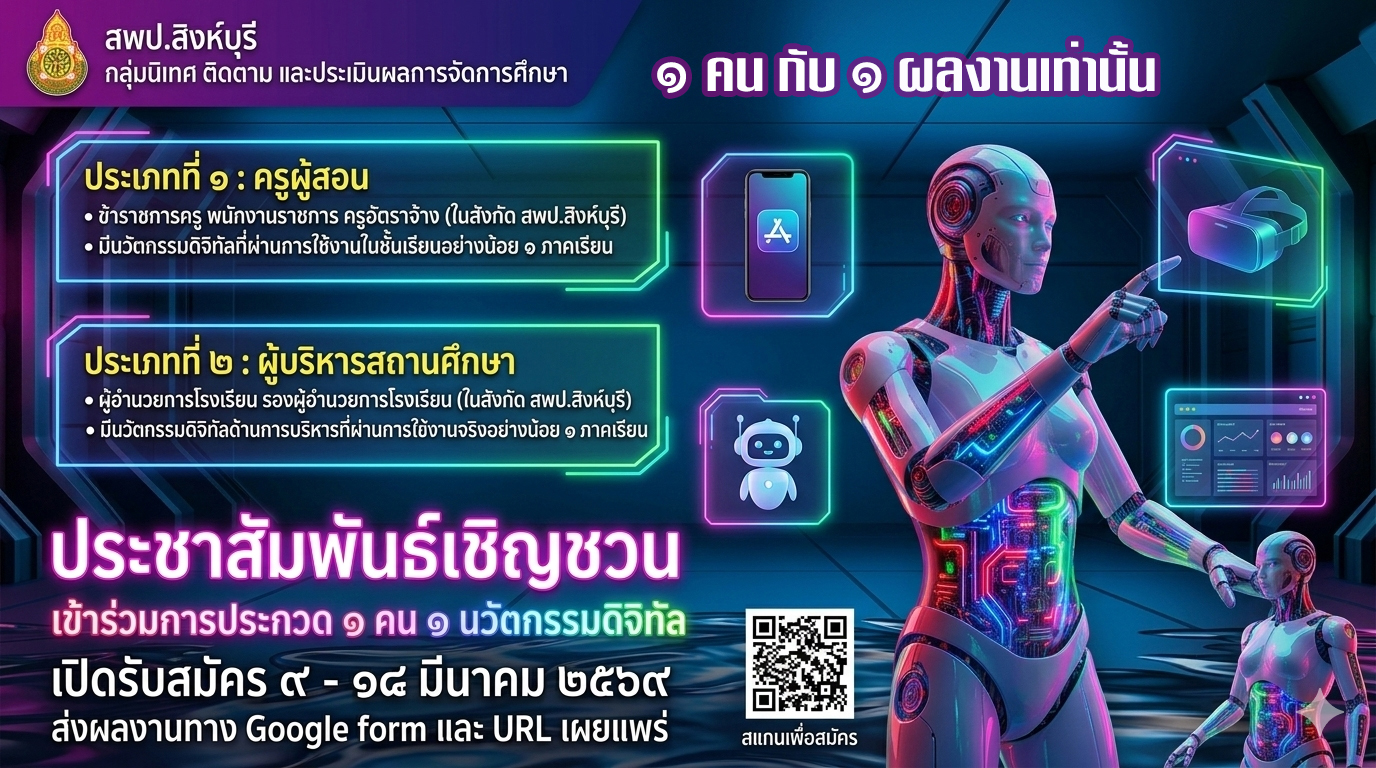 เชิญชวนเข่าร่วมการประกวด 1 คน 1 นวัตกรรมดิจิทัล